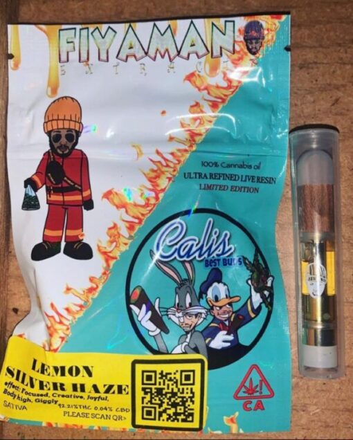 Fiyaman Carts Lemon Silver Haze offers a refreshing citrus flavor with a smooth, energizing high for a delightful vaping experience.
